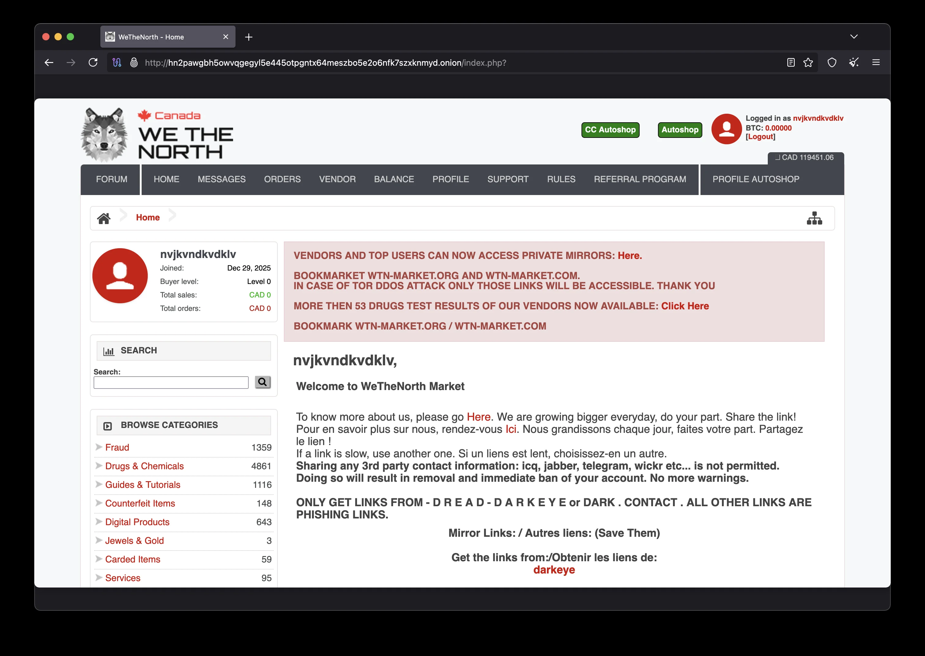 the platform homepage interface showing the official WTN marketplace layout for Canadian users in 2026